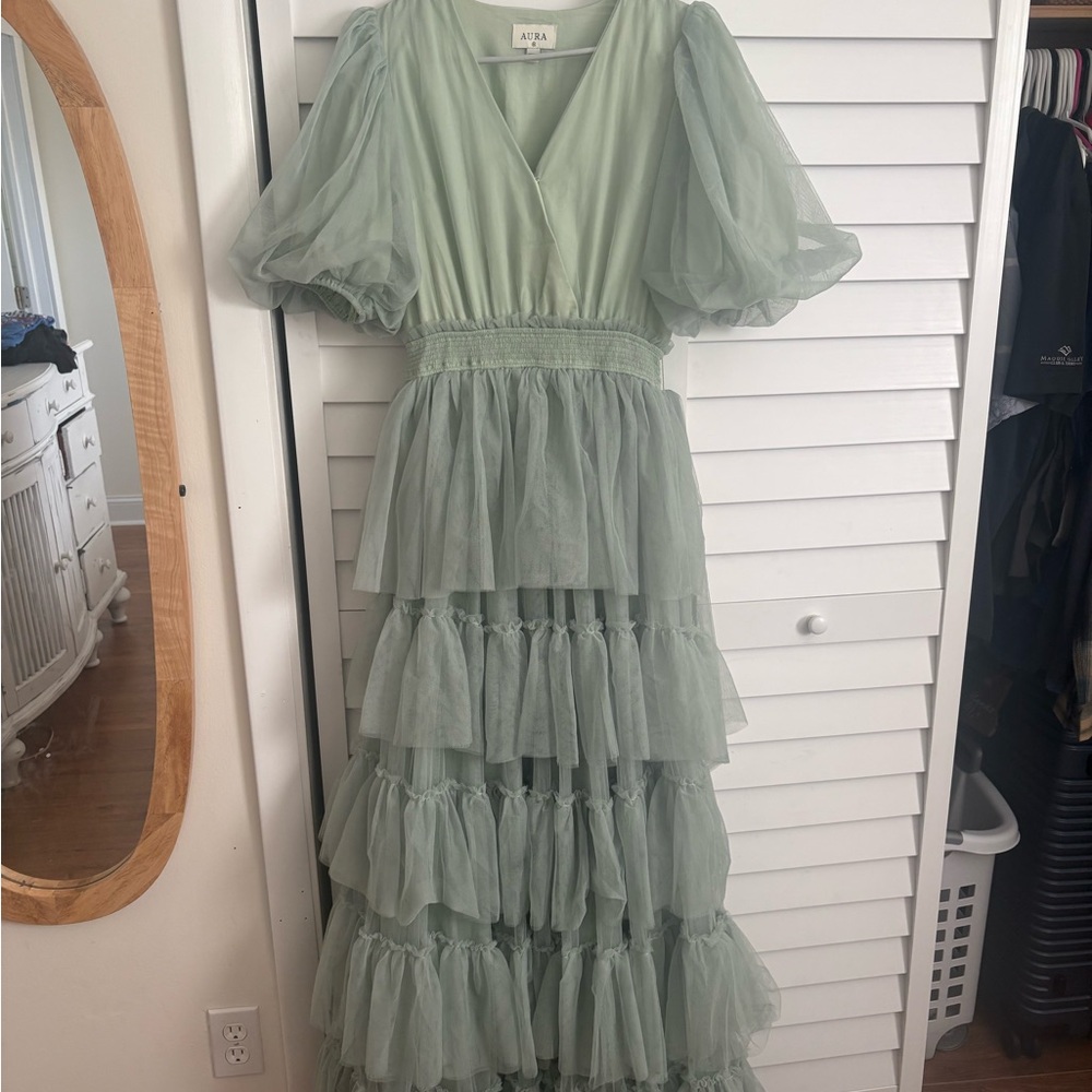 Red Dress Boutique Sea foam Green Tiered Ruffled Gown